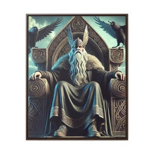 Odin and His ravens, Canvas Wall Art Print Gallery Canvas Wrap, Vertical Frame Wall Art Print, Mythology