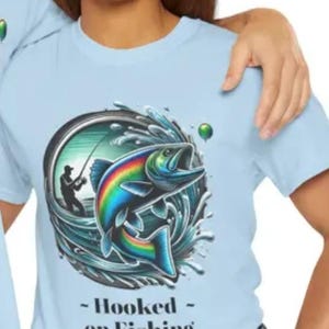Fishing &quot;Hooked on Fishing&quot; 100% Cotton T Shirt, Short Sleeve T Shirt, Sportsman Shirt