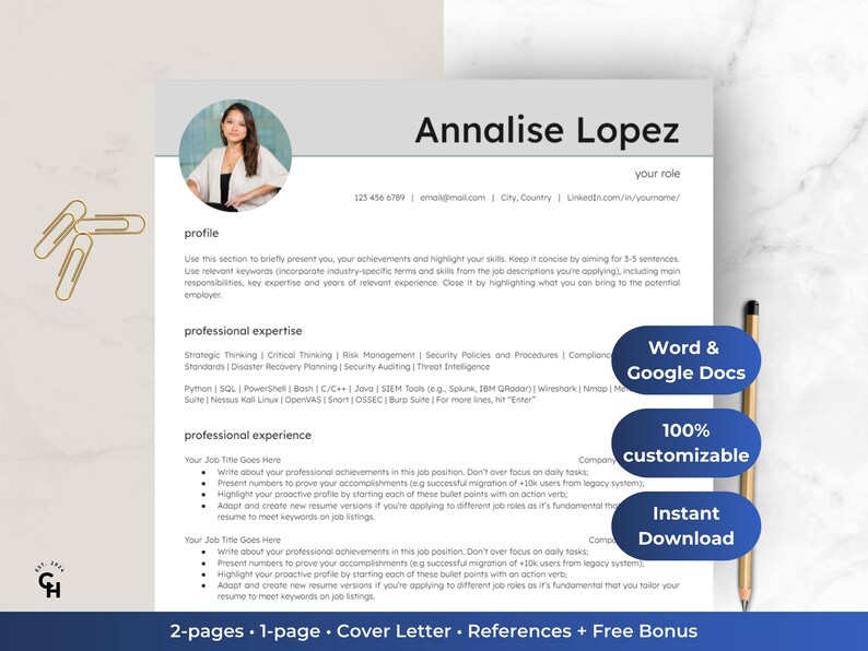 Resume With Photo Template for Google Docs, Word Template, Modern CV ...