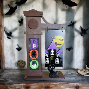 Halloween &quot;Boo&quot; Interchangeable Sign Set for Wooden Post | Interchangeable Holiday Decor