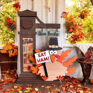 Thanksgiving &quot;Eat Ham&quot; Interchangeable Sign Set for Wooden Post | Interchangeable Holiday Decor