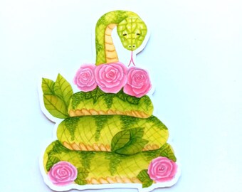 Snake and Roses Sticker:  Cottagecore Snake Art