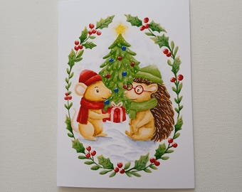 oodland Animal Holiday Cards Set – Cozy Christmas Greeting Cards, Whimsical Forest Art