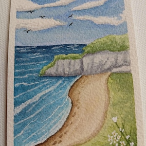 Coastal Cove ACEO Original Watercolor Painting | Mini Landscape Art Card | Tiny Nature Artwork | Seaside Cliff Scene