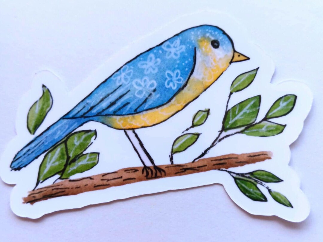 Bluebird Sticker: Floral Bird on Branch - Waterproof Vinyl Decal - Etsy