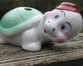 Ceramic Turtle Flower Frog, Pencil Holder, Incense Holder, Kitschy Decor