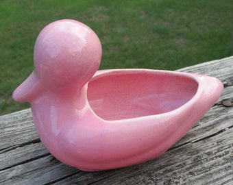 Vintage Pink Ceramic Duck Planter: Succulent Pot, Soap Dish, Catchall (5.5" L)
