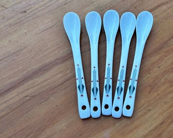 Set of 5 Ceramic Teaspoons an Art Deco Vibe Design Tea Party Tasting Spoons Pretty Kitchen Display