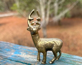 Brass Deer Figurine Mid Century Christmas Decoration
