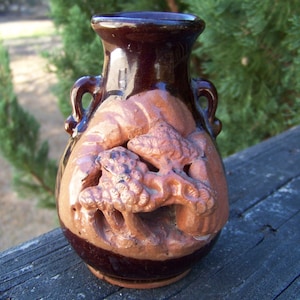 Ugly Redware Pottery Jug Brown Vase Made in Japan Farmhouse Inspired Decor