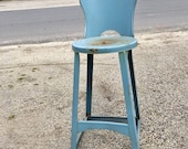 Blue Kitchen Metal Stool, Metal Chair, Tall Stool, Rustic Blue Plant Stand, Chippy Stool, Farmhouse Stool, Rustic Home Staging, Photo Prop