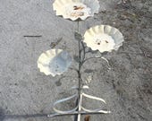 Wrought Iron 3 Tier Plant Stand, 3 Scalloped Trays, Vintage African Violet Plant Stand, Rusty Chippy White Rustic Salvaged Garden Decor