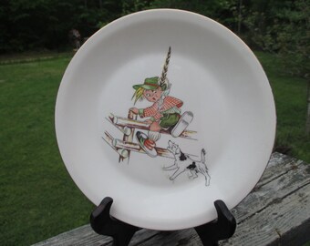 Figgjo Flint 8" Childs Plate Boy Scout Jumping Fence Chasing Dog Made in Norway Gallery Wall Display