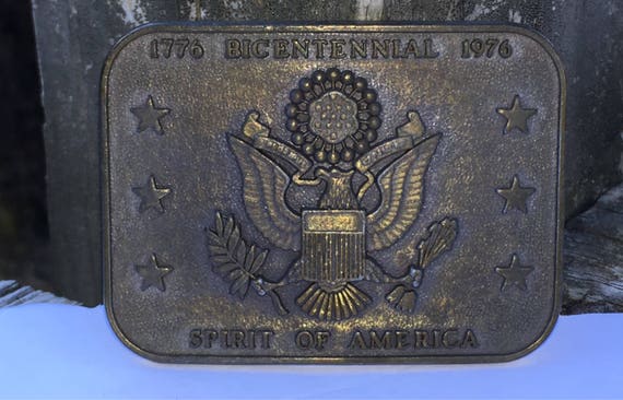 Solid Brass Bicentennial Belt Buckle, Vintage 1776-1976 Spirit of