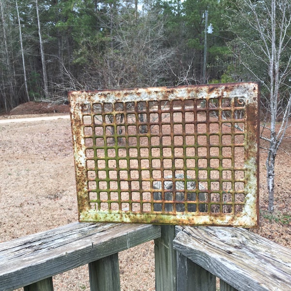 Antique Iron Heater Vent Grate Architectural Salvage Vintage Chippy Rusty Metal Gallery Wall Display Primitive Farmhouse Inspired Decor