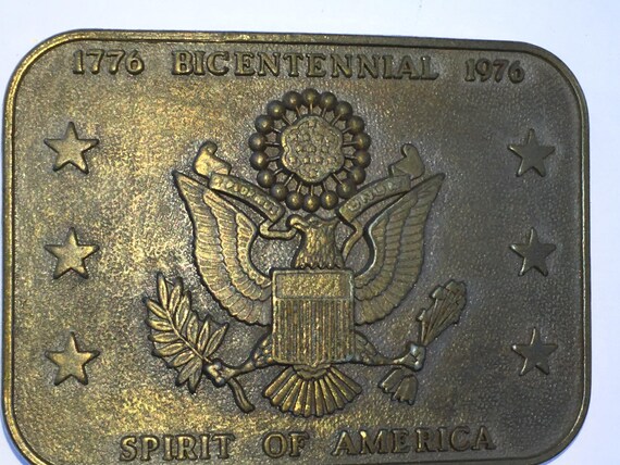 Solid Brass Bicentennial Belt Buckle, Vintage 1776-1976 Spirit of