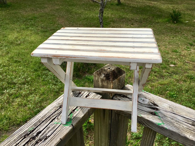 Folding Slat Table Collapsible Snack Centerpiece Display Chippy White Farmhouse Style Photo Prop Rustic