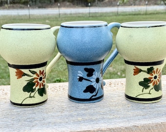 3 Pedestal Coffee Mugs Ceramic Irish Coffee Cups Goblet Mugs 1970 Farmhouse Inspired Kitchen Decor
