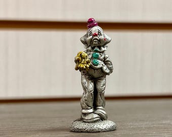 1982 Hudson Fine Pewter Clown Figurine Miniature Farmhouse Inspired Tiered Tray Decor