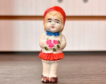 Dime Store Bride Doll Flower Bouquet Small Standing Bisque Penny Doll Farmhouse Inspired Tiered Tray Decor