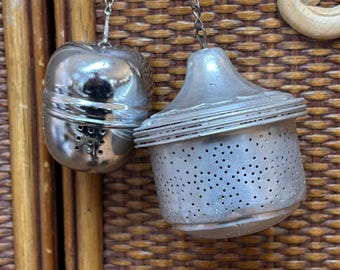 Vintage Aluminum Acorn Tea Infuser Loose Leaf Tea Strainer and Round Tea Ball Set of 2