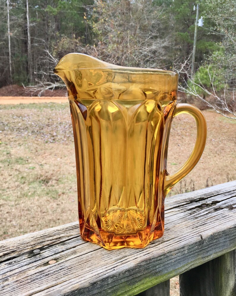 Amber Glass Pitcher Vintage Anchor Hocking Ice Tea Image 0