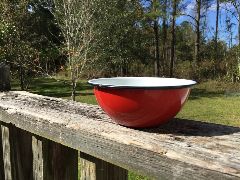 Primitive Enamelware Bowl Red Enamelware Bowl French Country Vintage Red Enamel Bowl Farmhouse Style Vintage Christmas Bowl