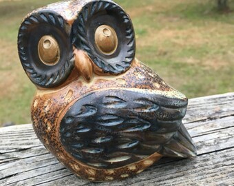 Vintage Big Eye Owl Figurine Price Import Japan Pottery Decor
