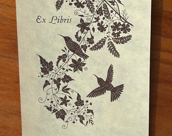 5 Vintage Library Bookplates Scherenschnitte Design Birds & Branches Antioch Bookplate Company