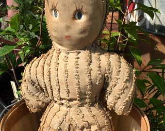 Old Chenille Bedspread Doll Shabby Prim Handmade Rag Doll Primitive Farmhouse Inspired Decor