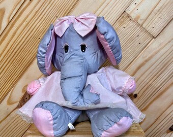 1987 Girl Puffalump Elephant Potpourri Press 18" Pink Grey Plush Pink Dress Soft Great Gift Idea Collectible