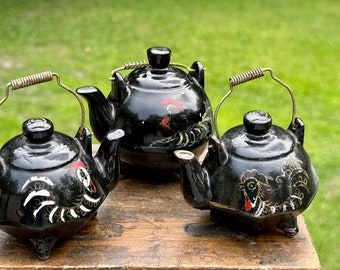 Redware Teapot Salt and Pepper Shakers Mismatched Set Fun Kitchen Display