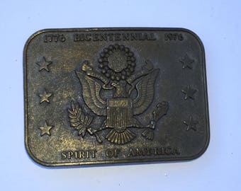Solid Brass Bicentennial Belt Buckle, Vintage 1776-1976 Spirit of America Belt Buckle, Patriotic Belt Buckle, Hippie Boho Chic, Guy Gift