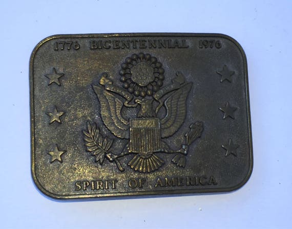 Solid Brass Bicentennial Belt Buckle, Vintage 1776-1976 Spirit of