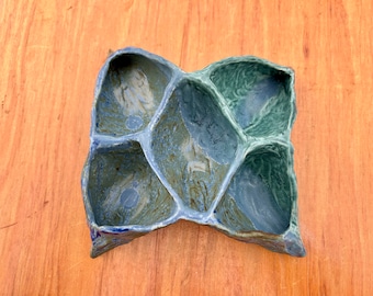 Unique Star Shaped Pottery Trinket Dish 5 Compartments Perfect for Jewelry or Air Plants or as a Conversation Piece Hobbyist Creation