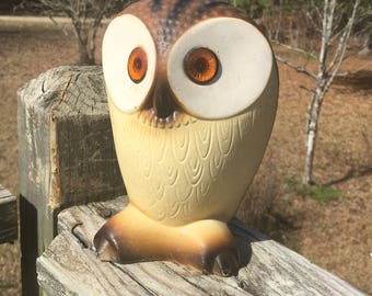Napcoware Owl Coin Bank, Big Eye Owl Figurine, Savings Bank, Fun Kitschy Mid Century Owl Collector, Farmhouse Inspired