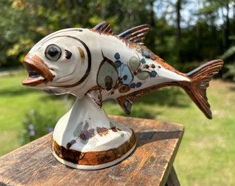 Mexican Pottery Fish by Ken Edwards Fish Figurine on a Pottery Base