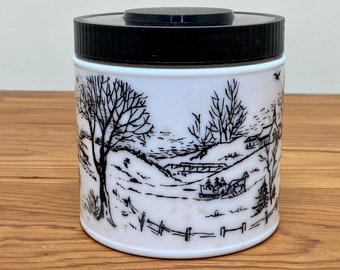 Milk Glass Canister Black Toile' Scenery and Black Lid Coffee Canister Mid Century Kitchen Storage Farmhouse Kitchen Tiered Tray Decor