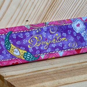 Vintage BRIGHTON Tin Colorful Pink Purple Fun Storage Box