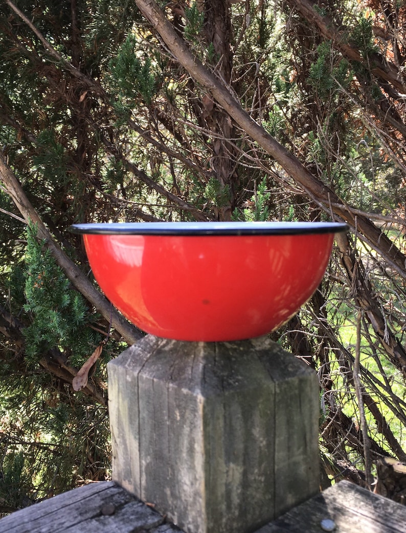 Primitive Enamelware Bowl Red Enamelware Bowl French Country Vintage Red Enamel Bowl Farmhouse Style Vintage Christmas Bowl