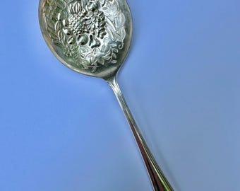 Sheffield England Embossed Silverplate Serving Spoon EUC