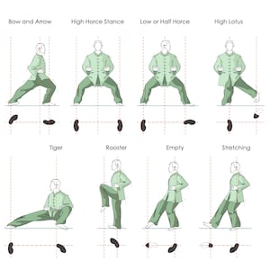 Tai Chi stances. 8 Basic Stances Vector Illustration. Tai Chi Pose Outlines. Tai Chi SVG, PNG, EPS files.