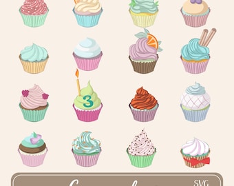 Hand-Drawn Cupcakes Clipart Bundle (SVG, PNG, EPS)