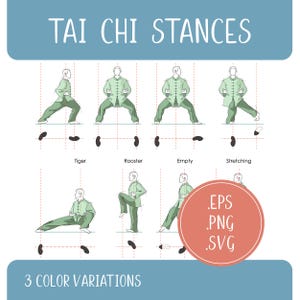 Ilustracja wektorowa pozycji Tai Chi, kontury póz (SVG, PNG, EPS)