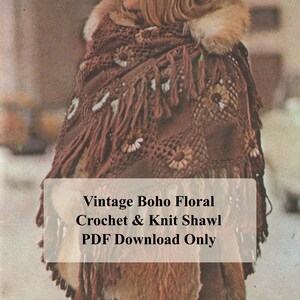 PDF Vintage Boho Crochet & Knit Shawl Pattern, Floral Motif Square Shawl (1980s), Granny Square Shawl, Instant Download, English