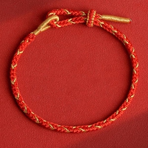 Lucky Red Rope Bracelet with Gold Thread, Handmade Adjustable Knot Bracelet for Protection