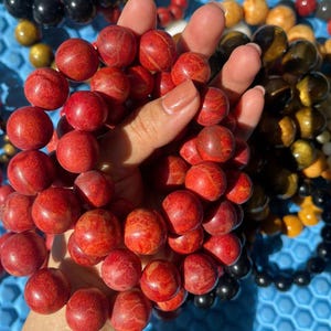 16mm Handcrafted Red Coral Bracelet, Natural Coral, Boho Style, Positive Energy Jewelry