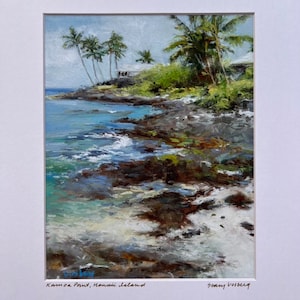 Big Island Hawaii Island art print Kamoa Point on Al&#39;ii drive Kailua Kona, Hawaii matted art giclee,  art reproduction, art