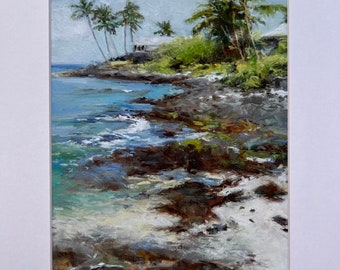 Kamoa Point on Al'ii drive Kailua Kona, Hawaii matted art giclee,  art reproduction, art print