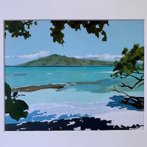 Maui beach art print Honokowai Beach Park, Maui, Hawaii matted art print